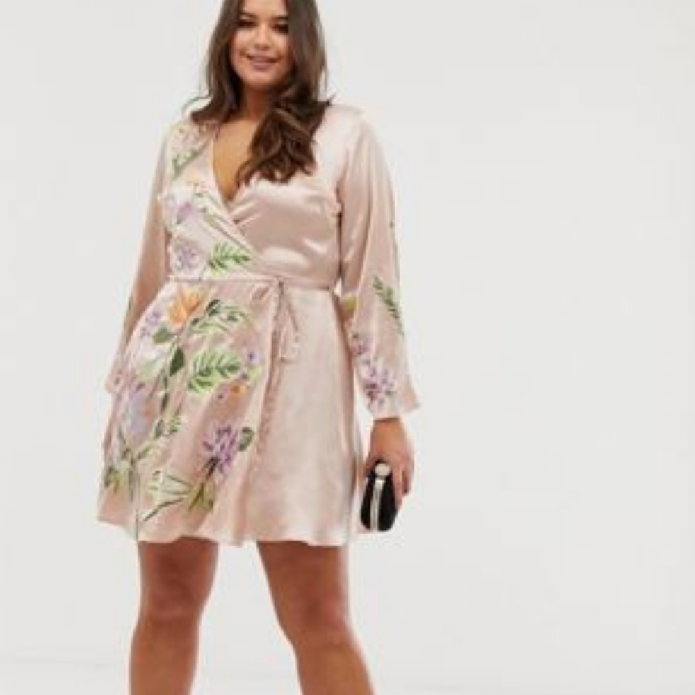 Asos Curve Mini Wrap Dress Blush